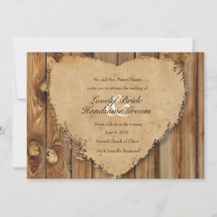 Invitation Mariage campagnard à l'air de bois de coeur teinté