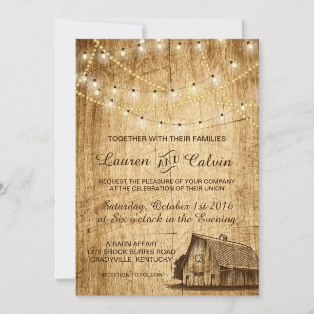 Invitation mariage campagnard avec Grange (Devant)