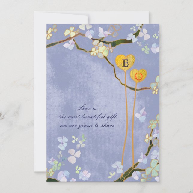 Invitation Mariage campagnard bleu rustique monogramme (Devant)