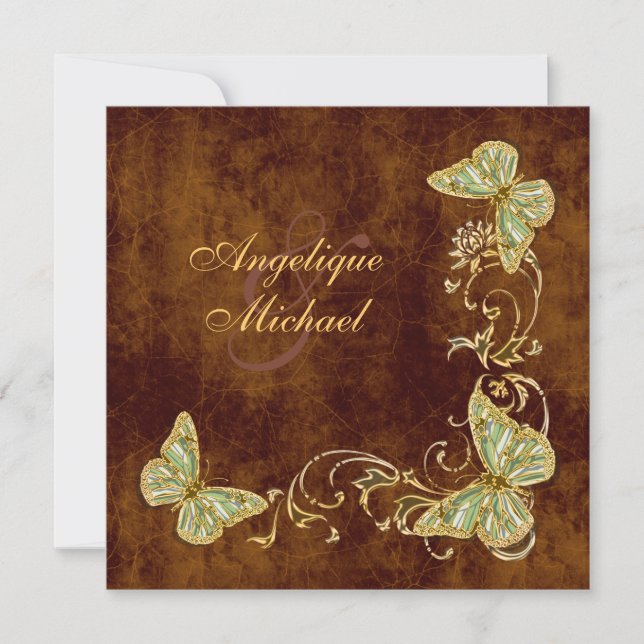 Invitation Mariage campagnard Brown d'or vert (Devant)