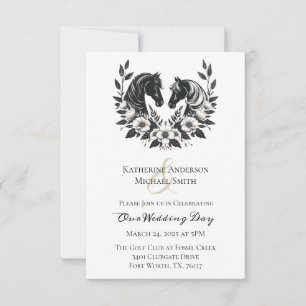 Invitation Mariage campagnard-Chevaux et fleurs