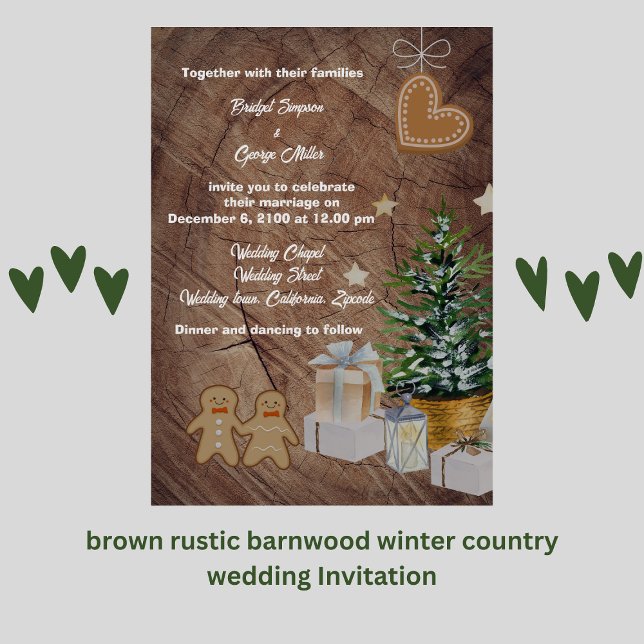 Invitation mariage campagnard de bois d'écorce rustique brun  (brown rustic barnwood winter country wedding Invitation by wedding Hobinishop)