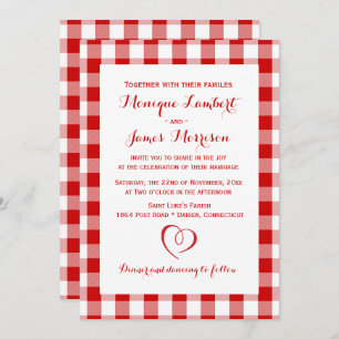 Invitation Mariage campagnard de En vichy blanc rouge rustiqu