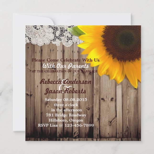 Invitation mariage campagnard de tournesol en bois de barnwoo (Dos)