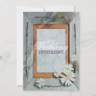 Invitation mariage campagnard en bois de marguerite de grange