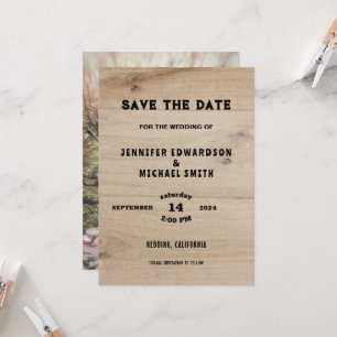 Invitation Mariage campagnard en bois rustique photo Enregist