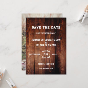 Invitation Mariage campagnard en bois rustique photo Enregist