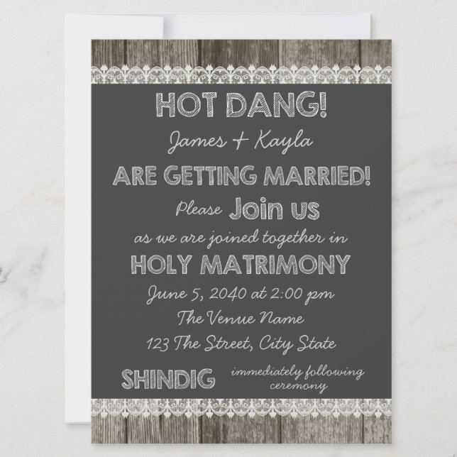 Invitation Mariage campagnard en damier en bois de la grange (Devant)