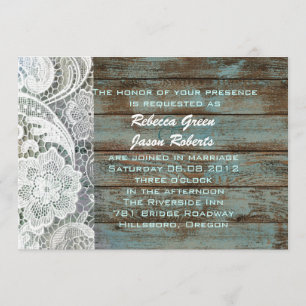 Invitation mariage campagnard en dentelle de grange bleu vint