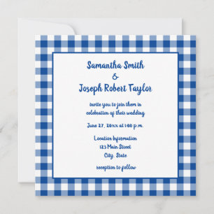 Invitation Mariage campagnard En vichy bleu profond