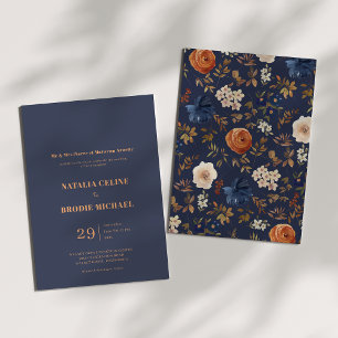 Invitation Mariage campagnard français bleu rouille simple
