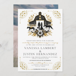 Invitation Mariage campagnard noir et or