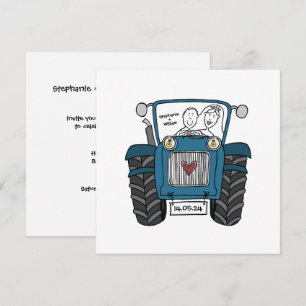 Invitation Mariage campagnard personnalisé Blue Tracteur Soir