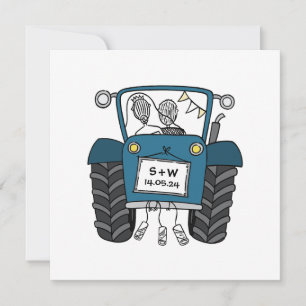 Invitation Mariage campagnard personnalisé Blue Tracteur Soir