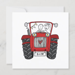 Invitation Mariage campagnard personnalisé Rouge Tracteur Soi