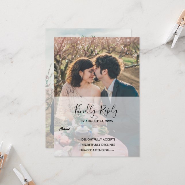 Invitation Mariage campagnard photo rustique élégant monogram (Devant/Arrière en situation)