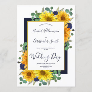 Invitation Mariage campagnard Rose Russe Sunflower Navy
