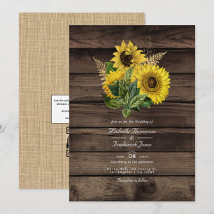 Invitation Mariage campagnard RSVP de code RSVP de tournesol