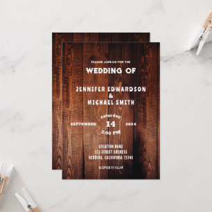 Invitation Mariage campagnard rural rustique en bois de grang