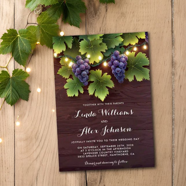 Invitation Mariage campagnard Rustic Winery Wood Lights (Créateur téléchargé)