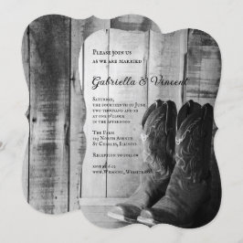 Invitation Mariage campagnard Rustique Boots Cowboy