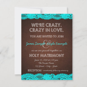 Invitation Mariage campagnard rustique Brown et Turquoise