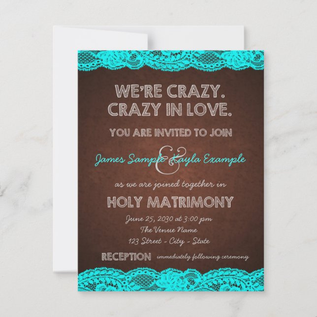 Invitation Mariage campagnard rustique Brown et Turquoise (Devant)