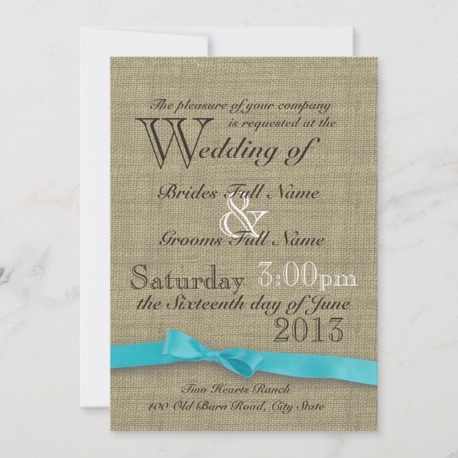 Invitation Mariage campagnard rustique Burlap et Bow (Devant)
