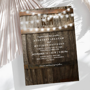 Invitation Mariage campagnard rustique Chaîne de lumières