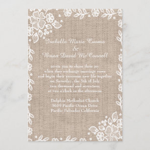 Invitation Mariage campagnard rustique Délicat Lace Burlap