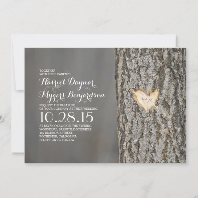 Invitation mariage campagnard rustique du coeur sculpté (Devant)