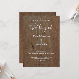 Invitation Mariage campagnard rustique en bois foncé
