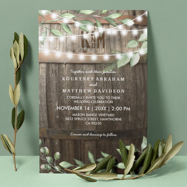 Invitation Mariage campagnard rustique | Lumières à cordes ve (Créateur téléchargé)