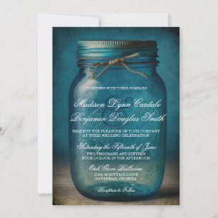 Invitation Mariage campagnard rustique Mason bleu Mason Jar