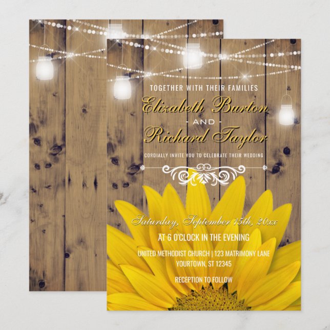 Invitation Mariage campagnard rustique Mason Jar Lumières tou (Devant / Derrière)