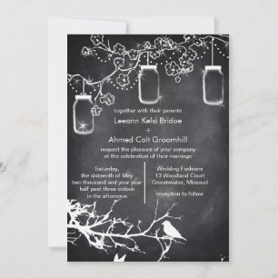 Invitation Mariage campagnard rustique Oiseaux Mason Jar Chal
