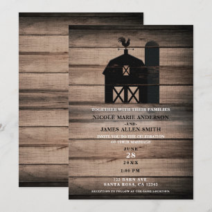 Invitation Mariage campagnard rustique Patiné en bois noir