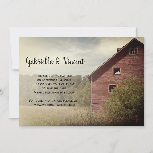 Invitation Mariage campagnard rustique Red Barn Enregistrer l (Devant)