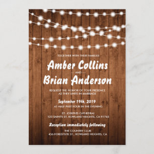 Invitation Mariage campagnard rustique rougeoyant en bois de