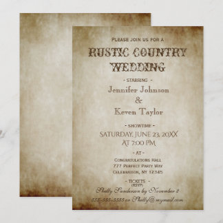 Invitation Mariage campagnard rustique Vintage