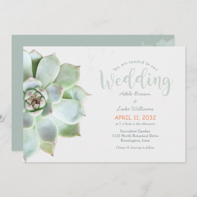 Invitation Mariage campagnard Succulent simple (Devant / Derrière)
