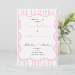 Invitation Mariage capricieux bleu rose écrit à la main rayur