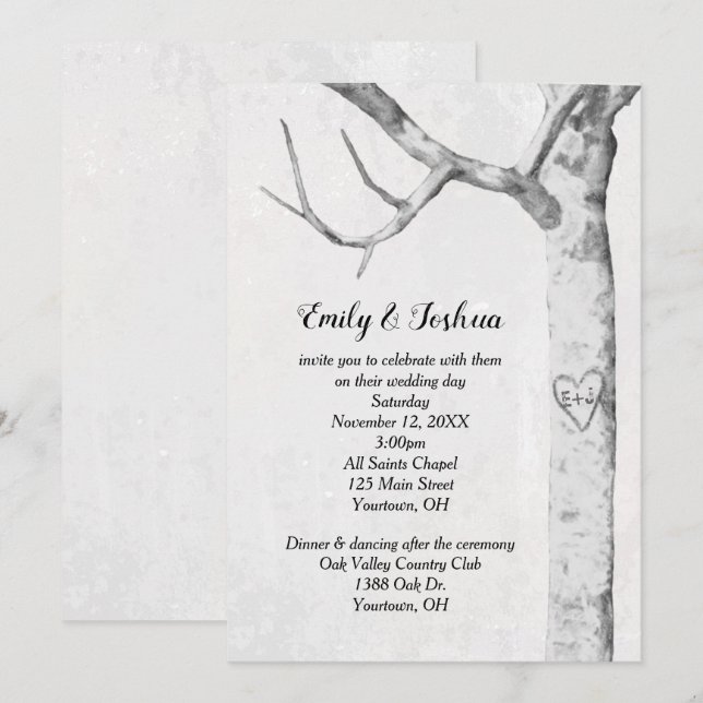 Invitation Mariage cardiaque de Birch Tree (Devant / Derrière)