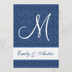 Invitation Mariage Carré Blue Damask de la marine A450