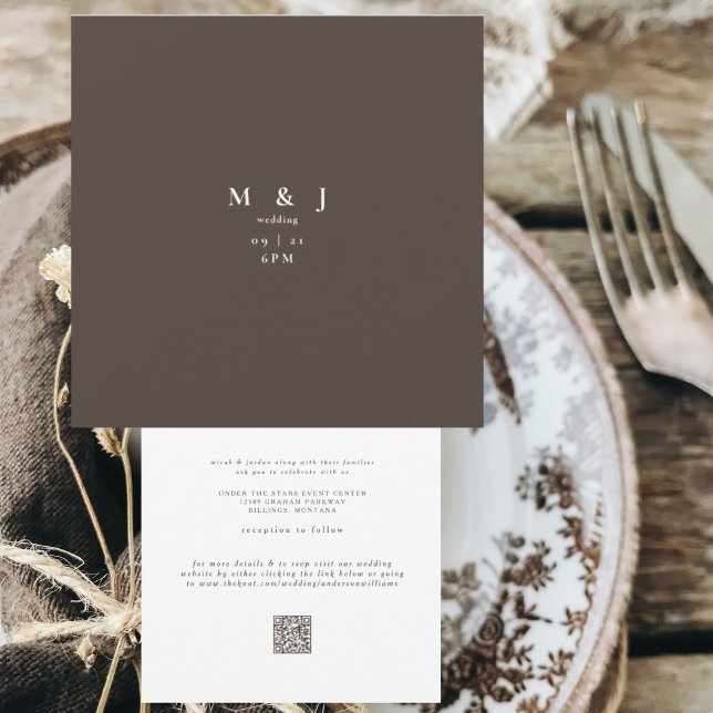 Invitation Mariage Carré Brown élégant et moderne simple (Créateur téléchargé)