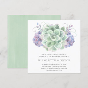 Invitation Mariage Carré de bouquet Succulent vert et violet