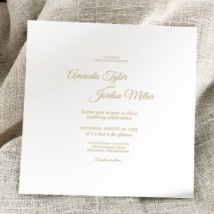 Invitation Mariage Carré de calligraphie or simple