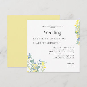 Invitation Mariage Carré de Fleurs Sauvages Jaunes et Bleues