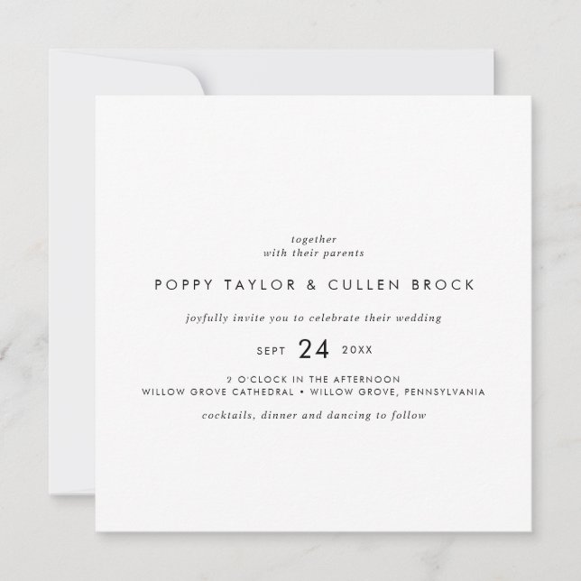 Invitation Mariage Carré de typographie chic (Devant)