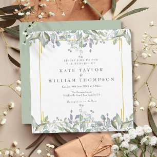 Invitation Mariage carré de verdure de sauge florale lilas